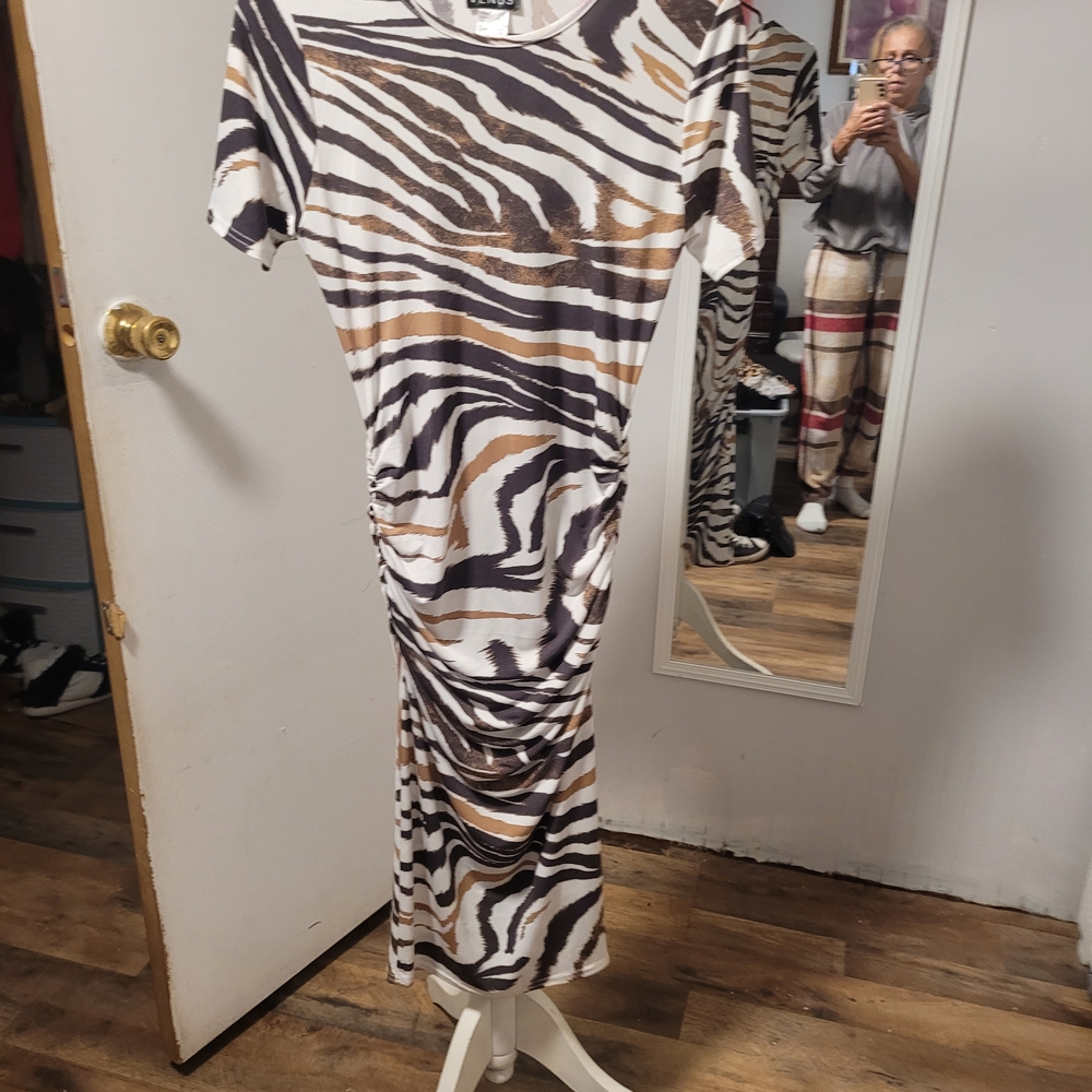 Fashion Nova Zebra Print Midi Dress - Black, Brown, White